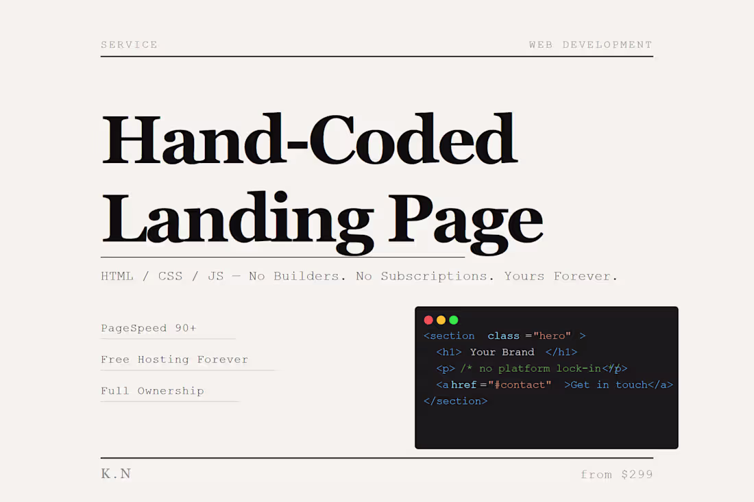 Cover image for Hand-Coded Landing Page | Hosting & Copy Included