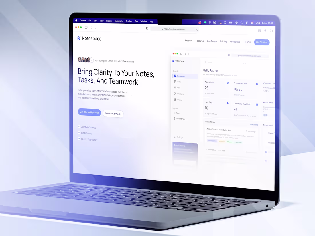 Cover image for Notespace - Advanced Note Taking & Productivity Landing Page UI