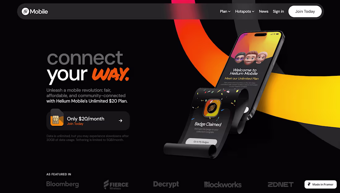 Cover image for Helium Mobile - Unlimited $20 Mobile Plan