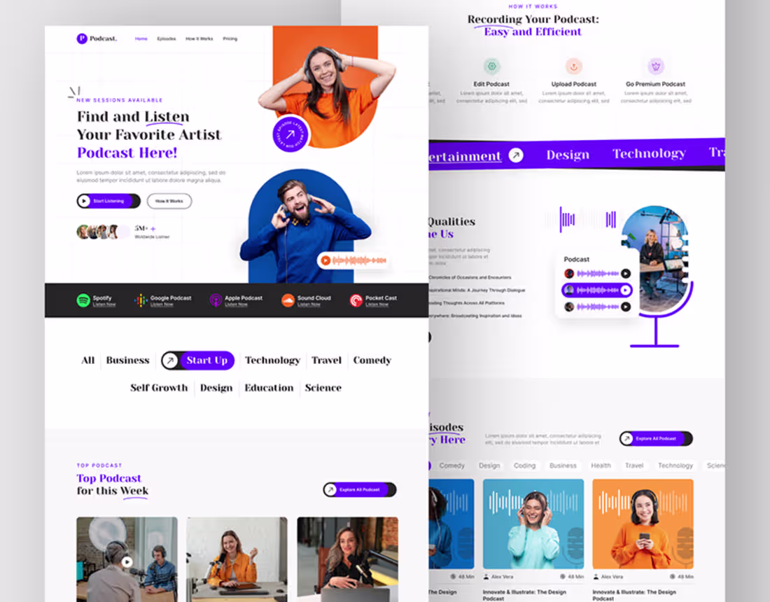 Cover image for Podcast Website | Podcast Platform | Landing Page | Web on Beha…