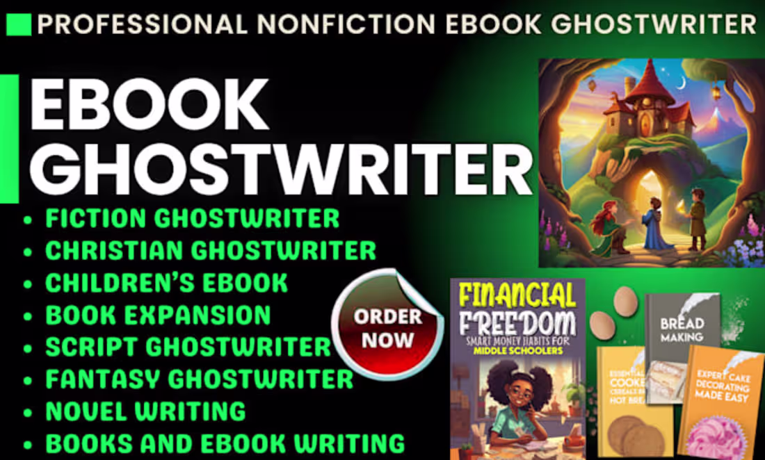 Cover image for I will ghostwrite nonfiction and fiction ebook kdp book writing…