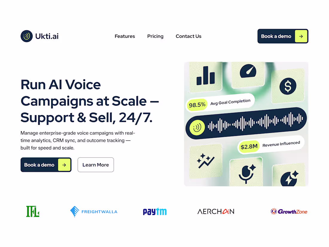 Cover image for Landing Page Design for Ukti AI Voice Agent Platform