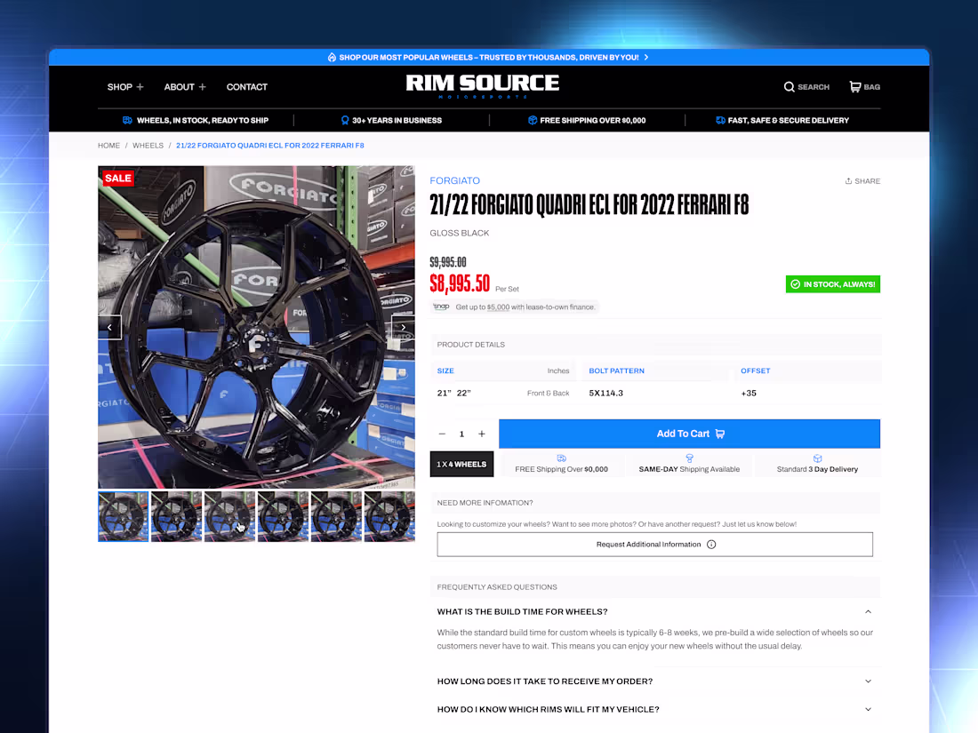 Cover image for Rim Source - Product Page UX & CRO.