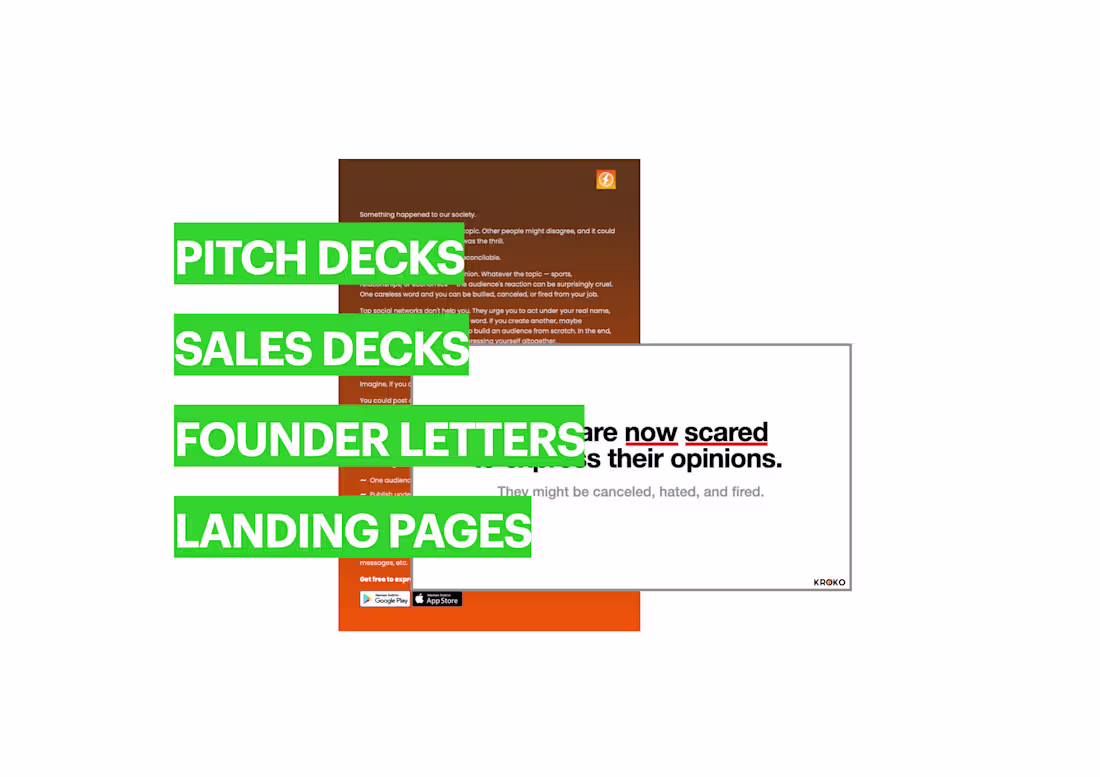 Cover image for Pitch and sales decks, landing pages, and founder letters
