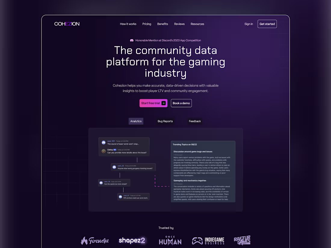 Cover image for Cohezion - Landing Page Design for AI Gaming Community Platform