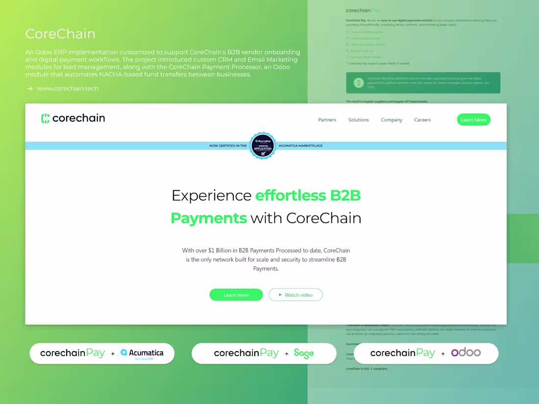 Cover image for CorechainPay: Odoo ERP & B2B Payment Integration
