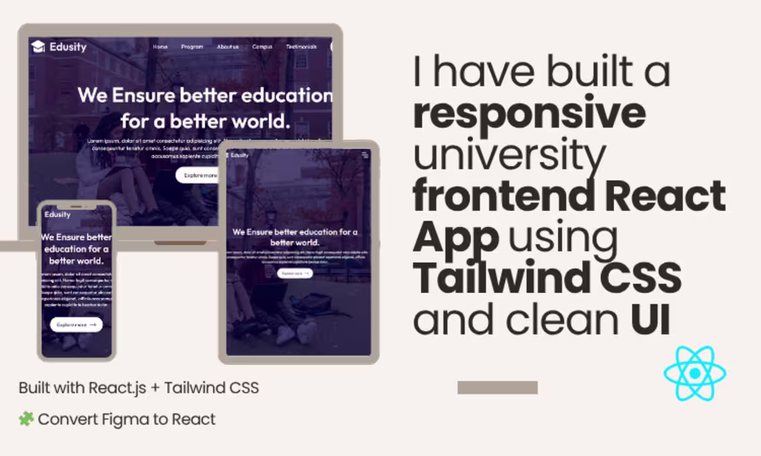 Cover image for University Landing Page Using React JS and Tailwind CSS