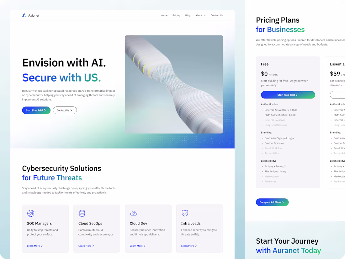 Cover image for Axionet — AI Cyber Security Startup Website
