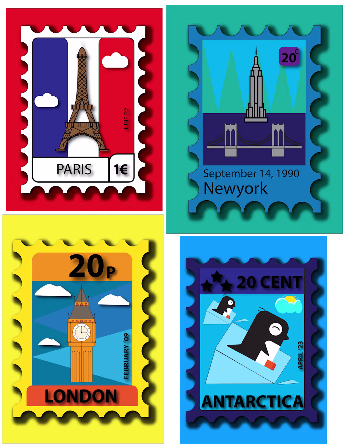 Cover image for Popular City/Places Postage Stamp Illustrations