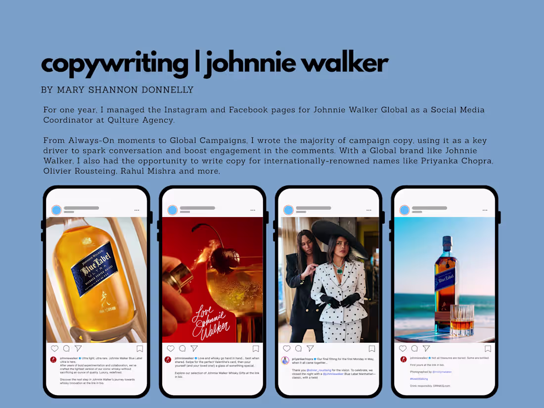 Cover image for Sharing my Copywriting work for Johnnie Walker Global's Inst...