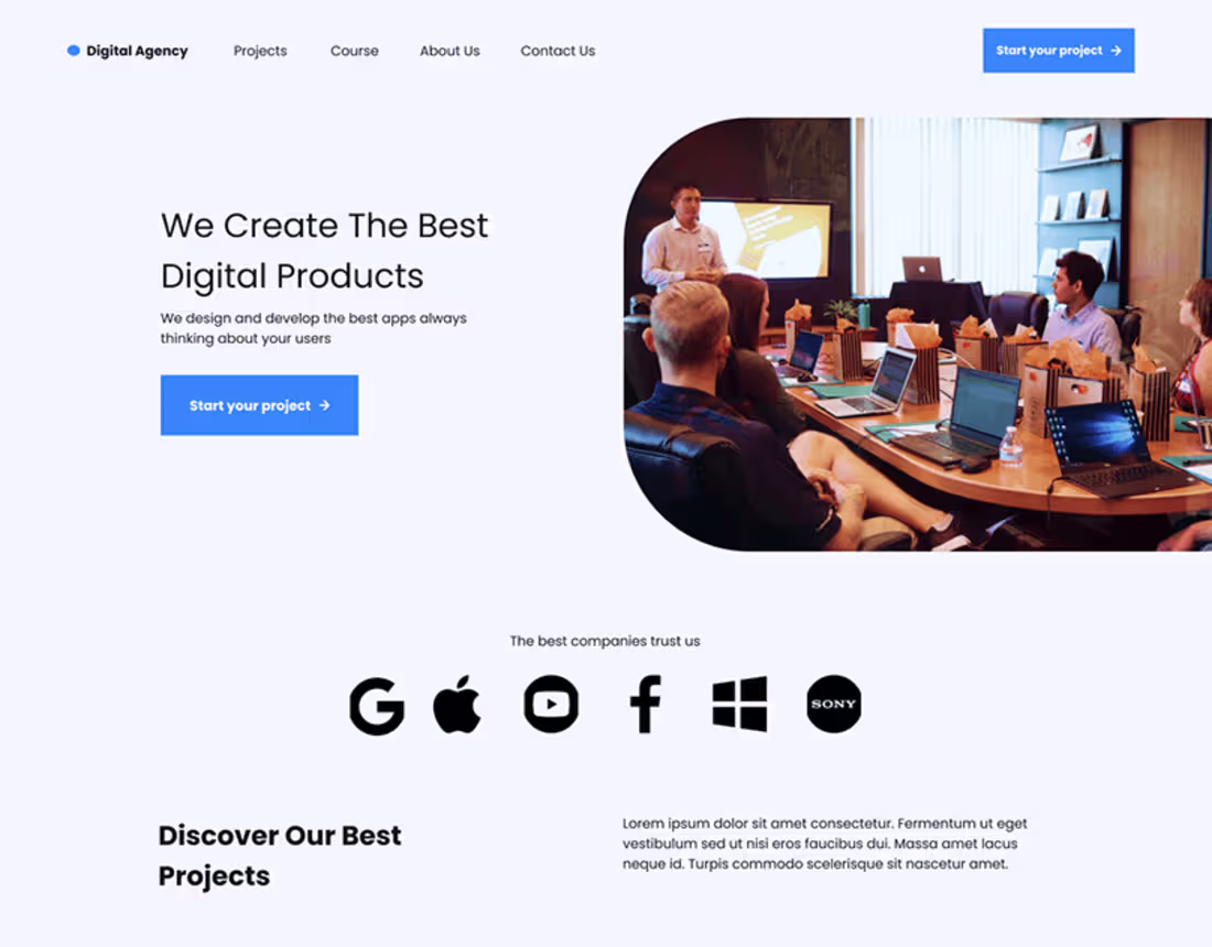 Cover image for landing page focused on introducing an agency :: Behance
