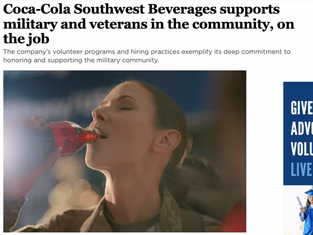 Cover image for Coca-Cola Southwest Beverages supports military and veterans in…