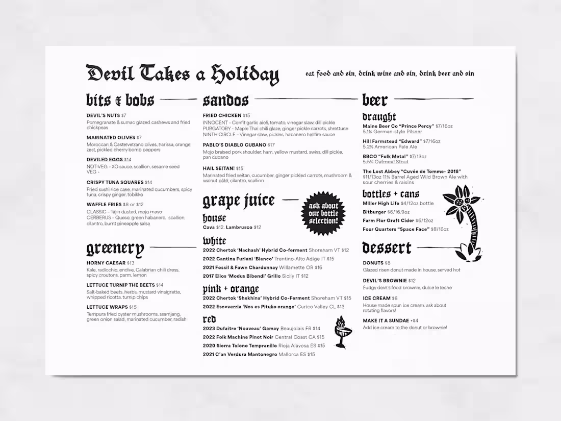 Cover image for devil takes a holiday – menu redesign