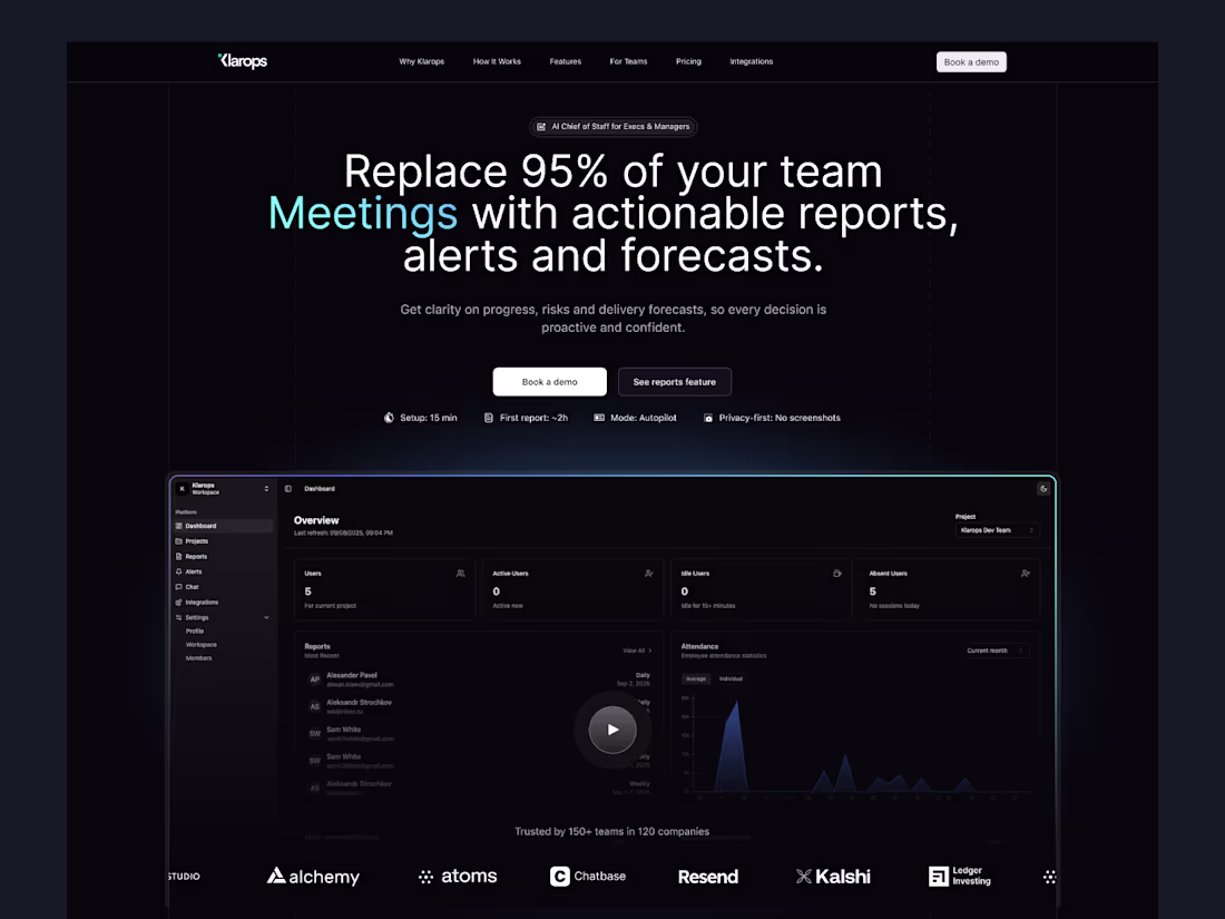 Cover image for Klarops SaaS - AI manager for execs - UX/UI Design