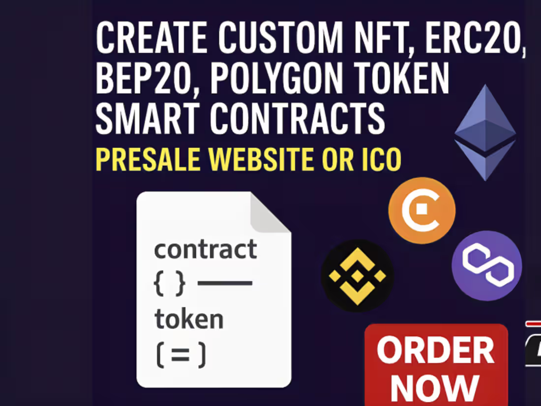 Cover image for  build nft, erc20 bep20, polygon smart contract, presale website