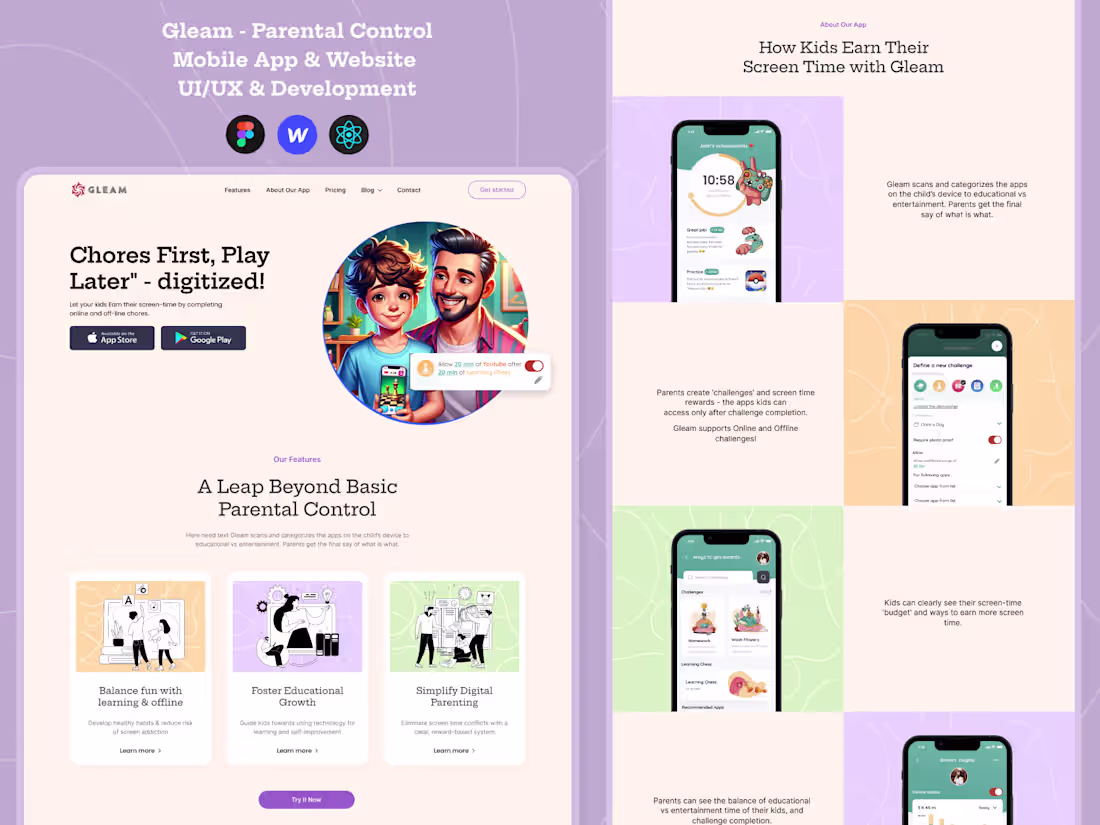 Cover image for UI/UX Mobile App & Promo Website  for Parental Control, Kids App