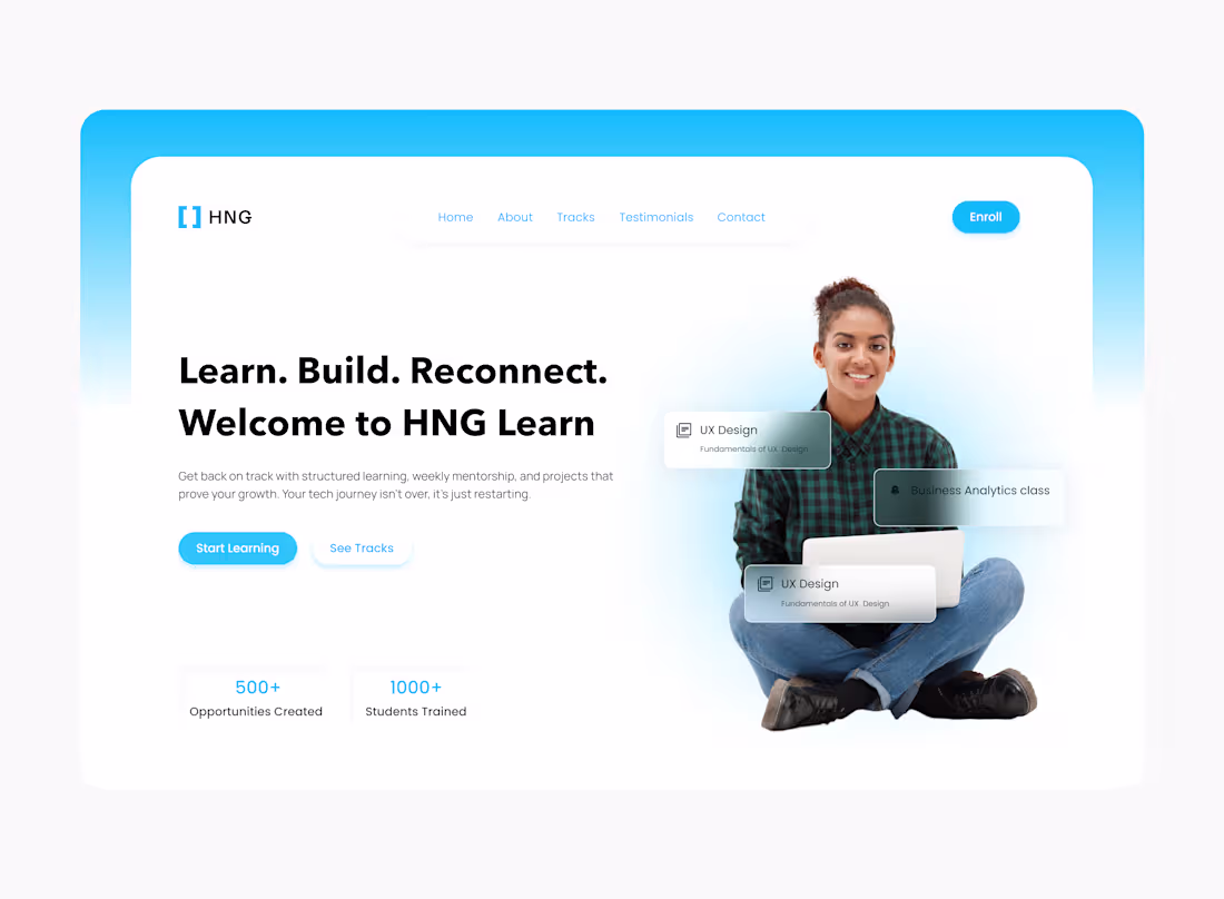 Cover image for I designed this clean and engaging landing page for HNG Lear...