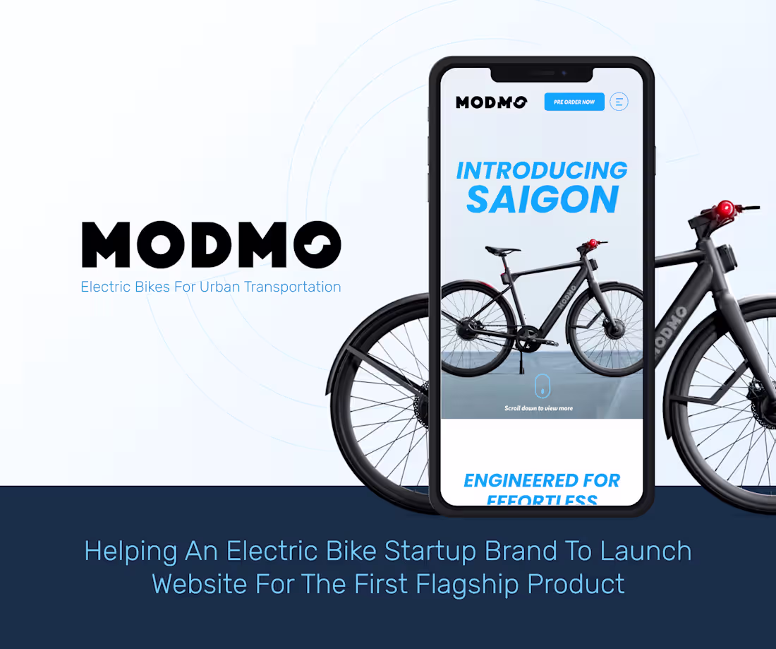 Cover image for Modmo-Website design for eBike startup. Boost conversion 30%