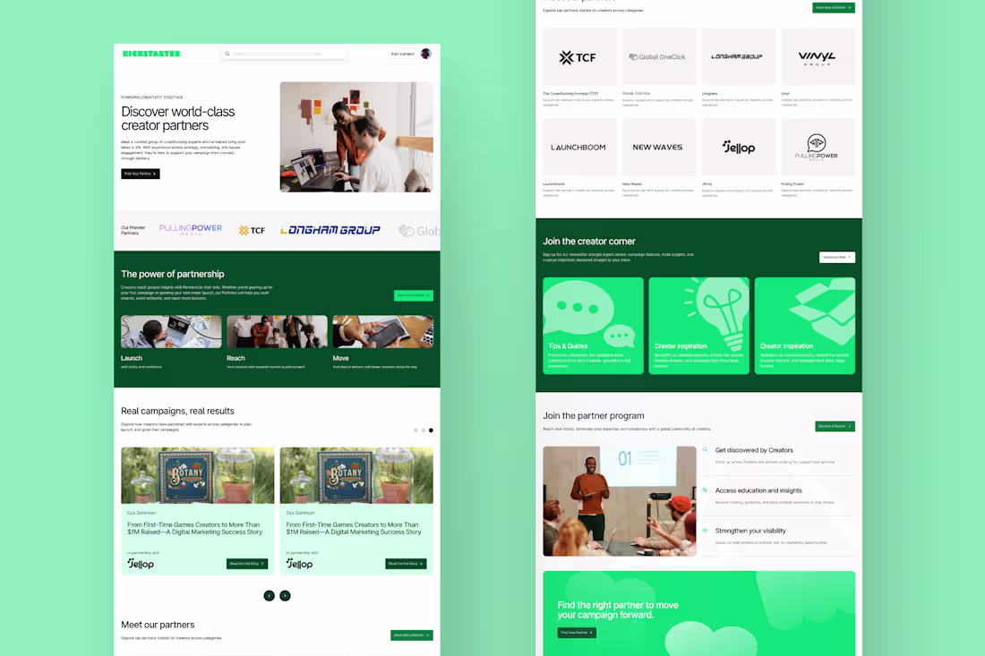 Cover image for Kickstarter needed landing pages for their new Partner Progr...