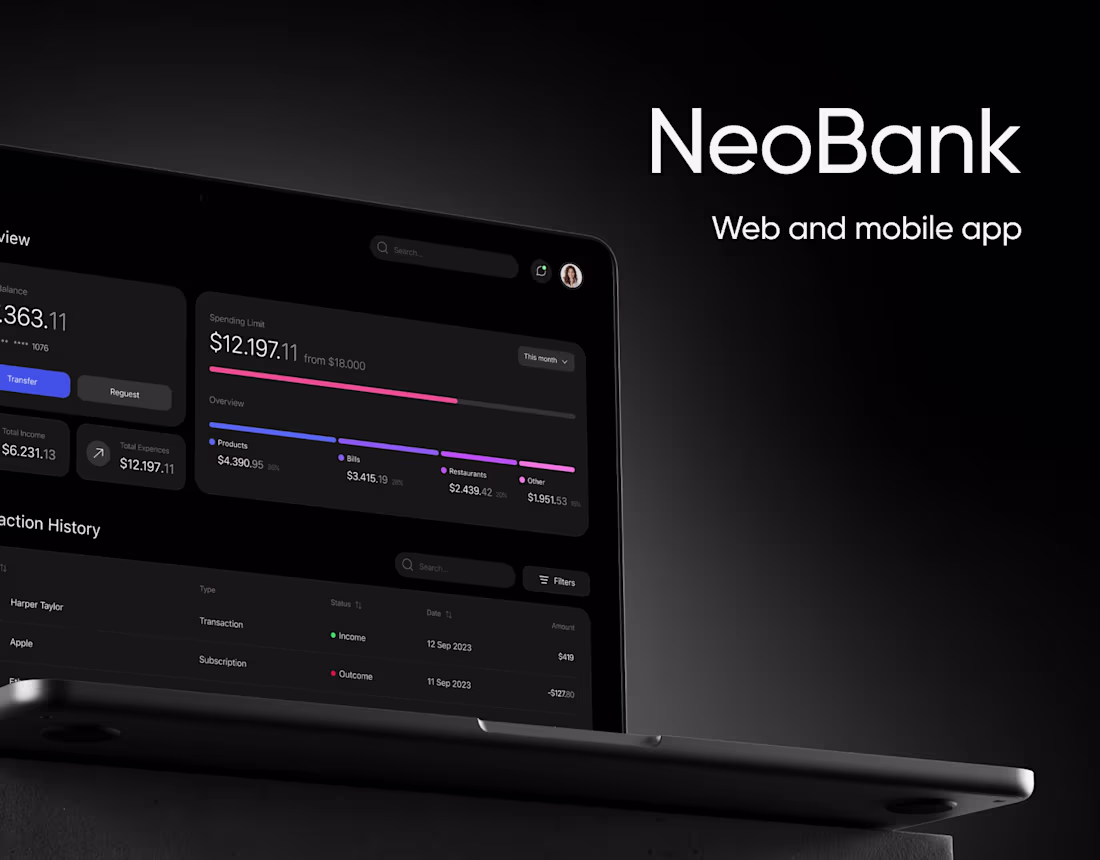Cover image for Neo Bank : UX/UI Design | Banking Web App