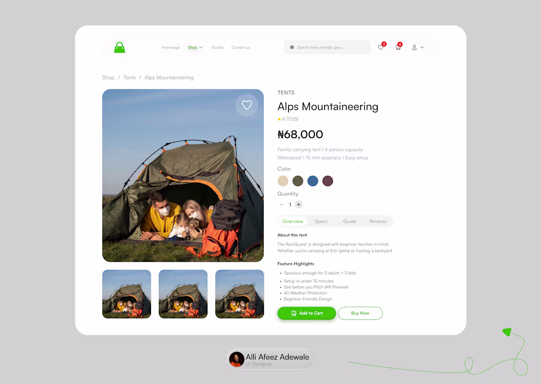 Cover image for Designed a clean and minimal Product Detail UI for outdoor g...