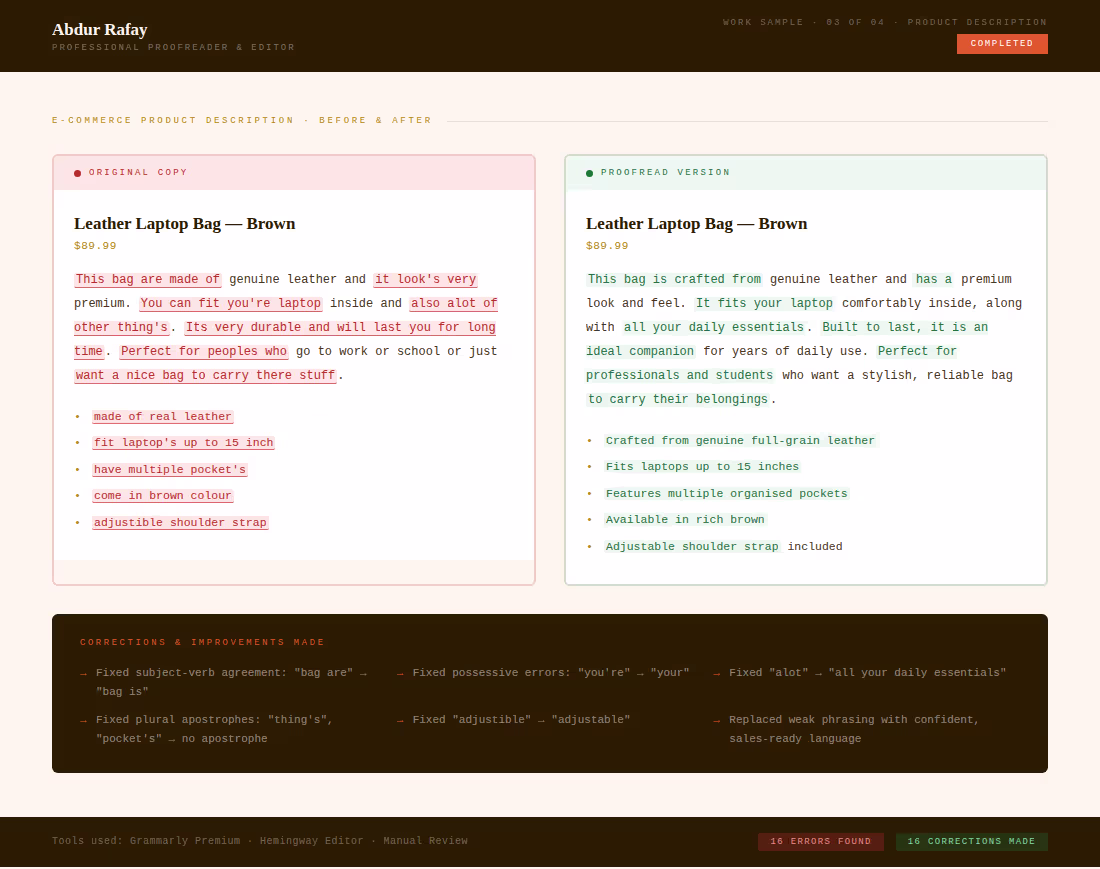 Cover image for Proofread and improved an e-commerce