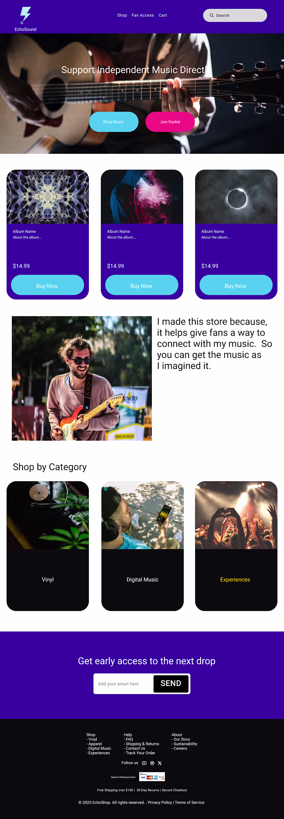 Cover image for e-commerce experience for Independent Music Artists