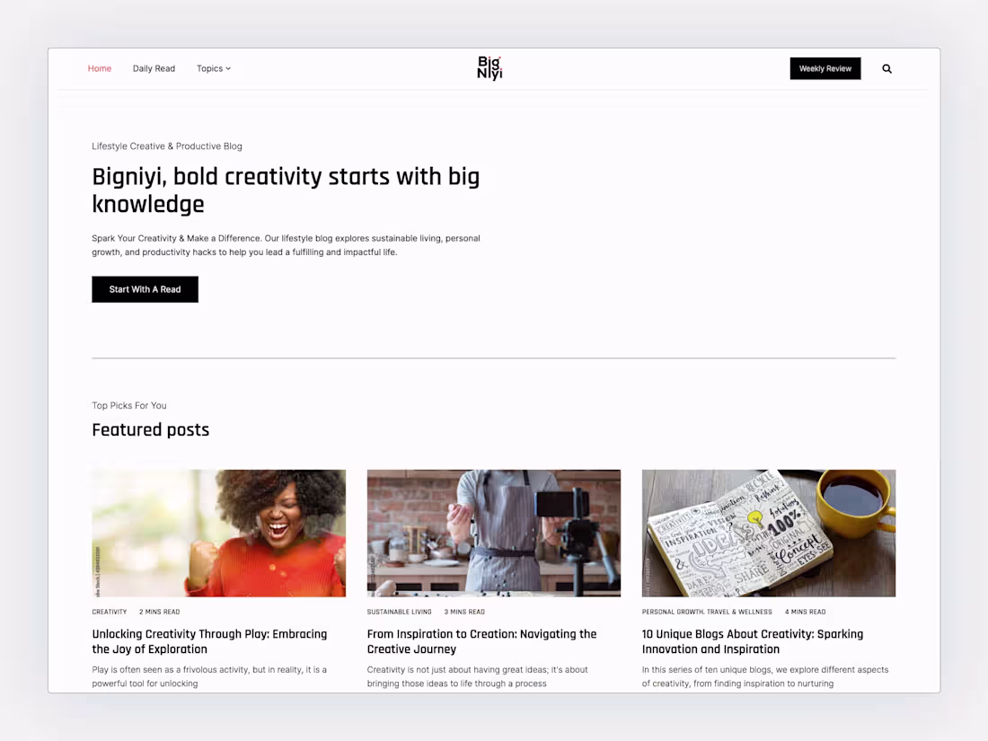 Cover image for Bigniyi – Lifestyle Blog (FIgma + WordPress Build)
