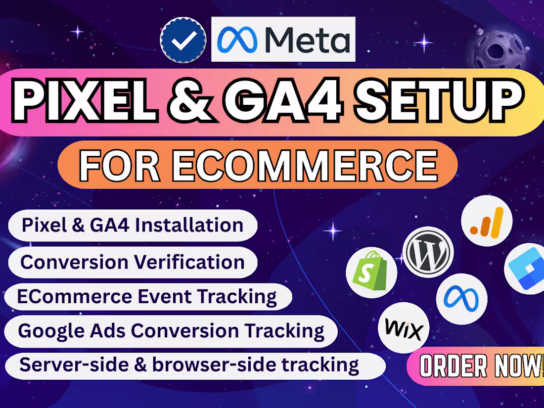 Cover image for Setup Facebook Meta Pixel, GA4 Google tracking for eCommerce