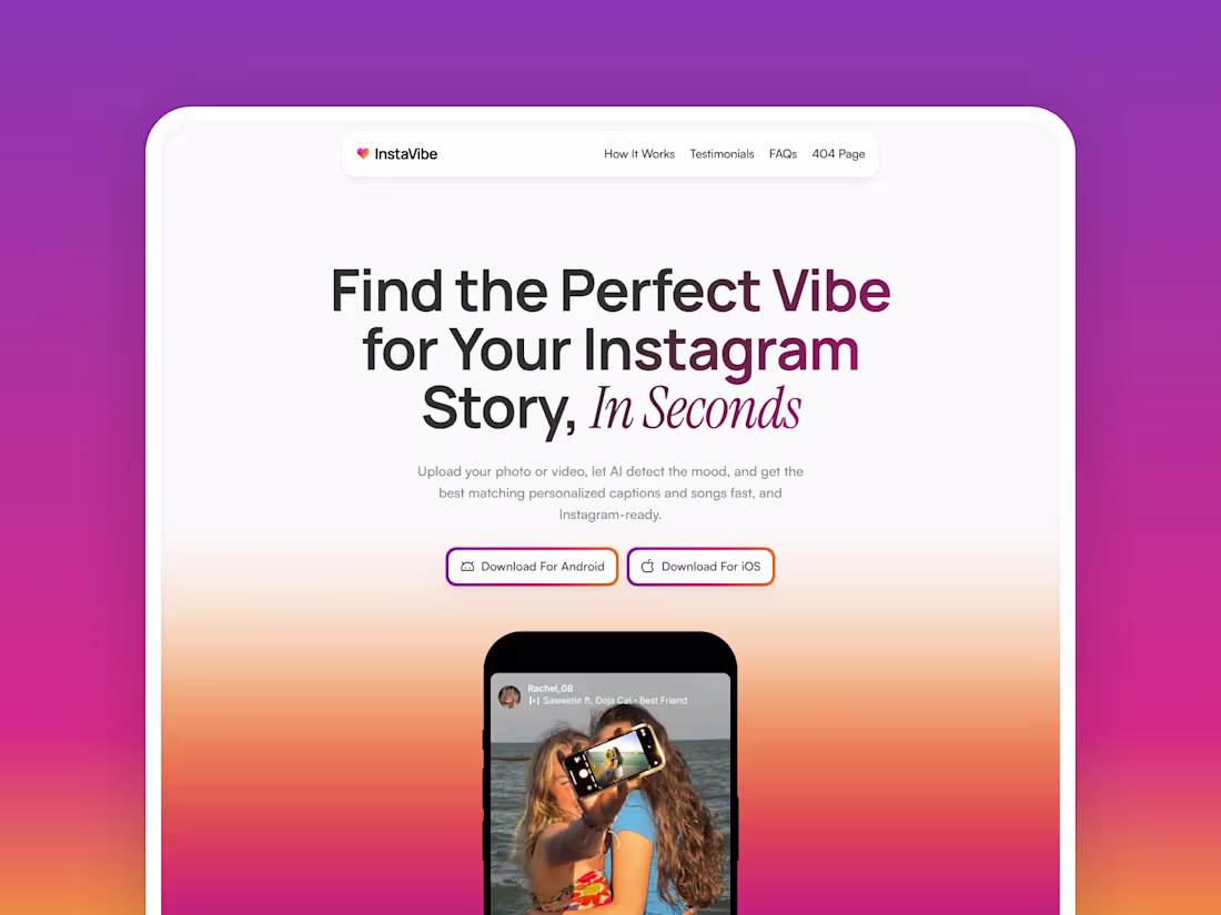 Cover image for InstaVibe : AI App Landing Page Design