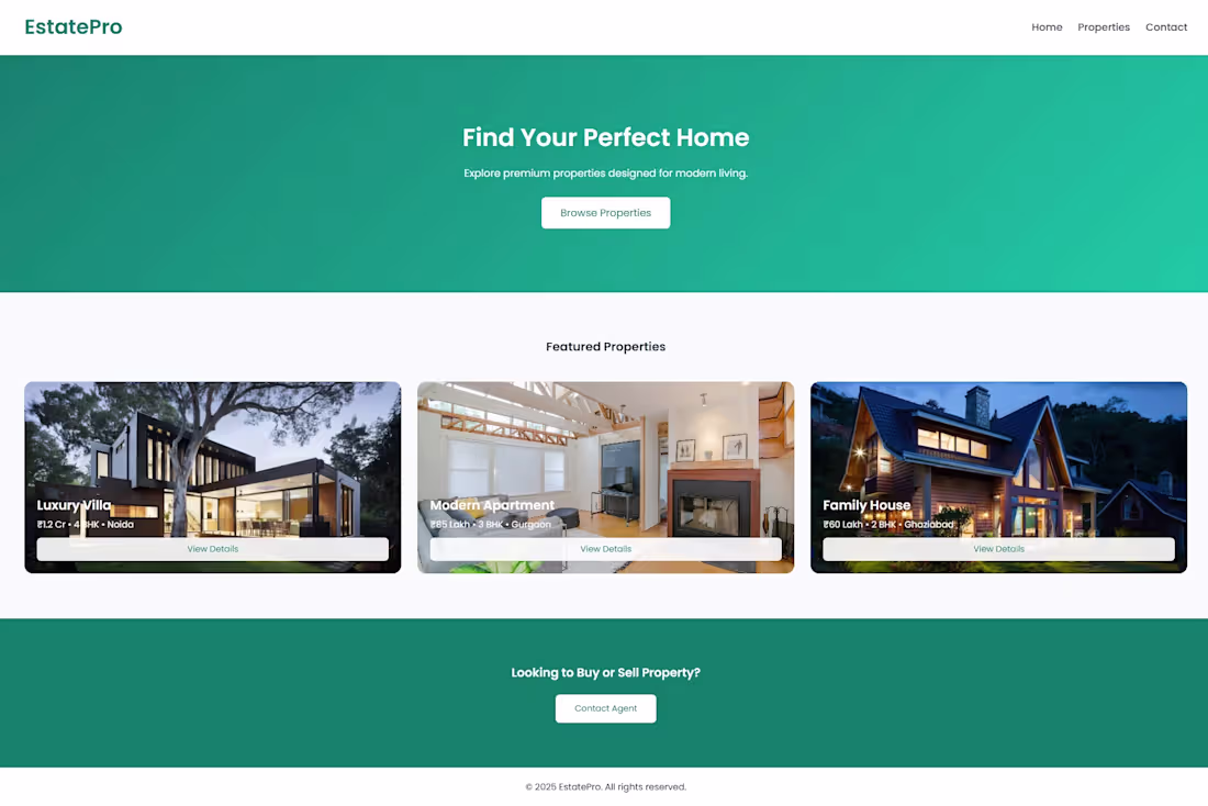 Cover image for Designed and developed a modern real estate website UI with ...