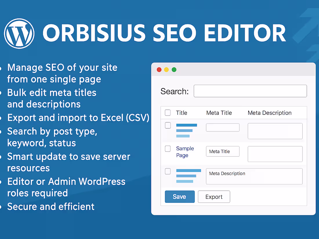 Cover image for Orbisius SEO Editor WordPress Plugin