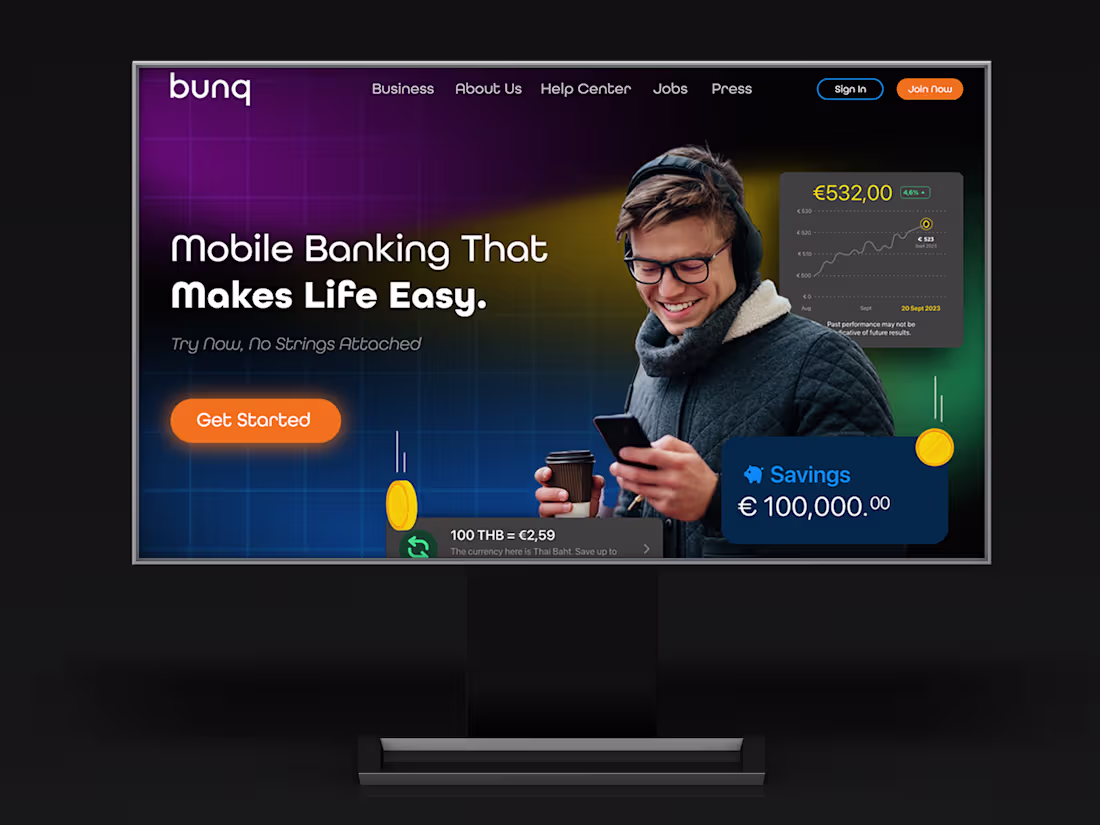 Cover image for Bunq Website Redesign Concept | Fintech UI Design