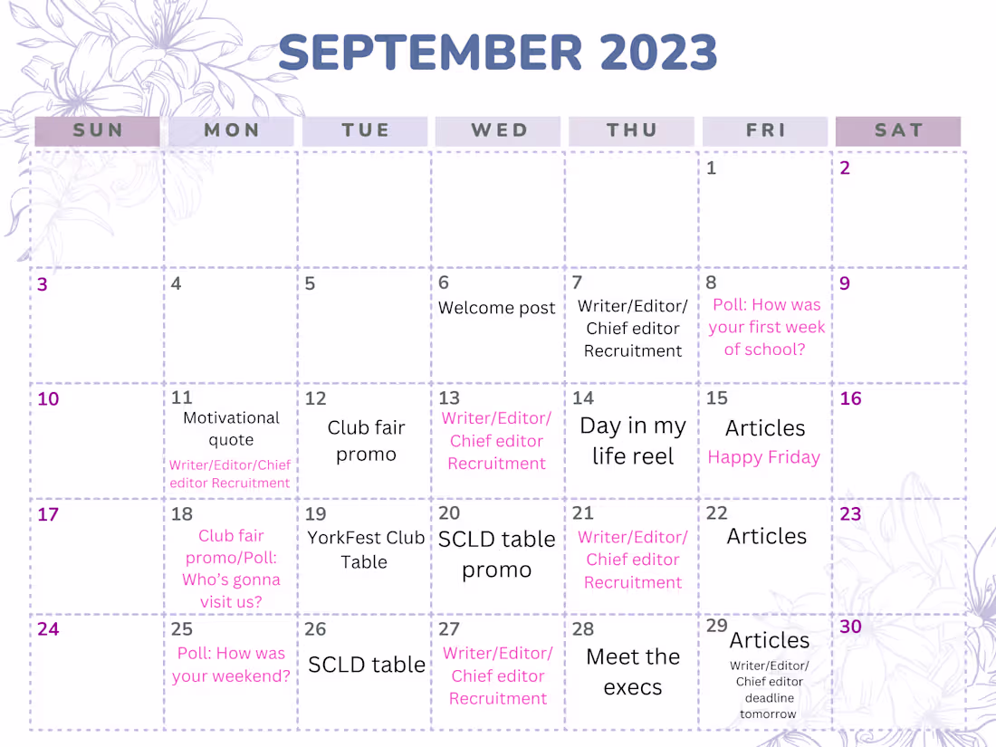 Cover image for HCYU Social Media Content Calendar