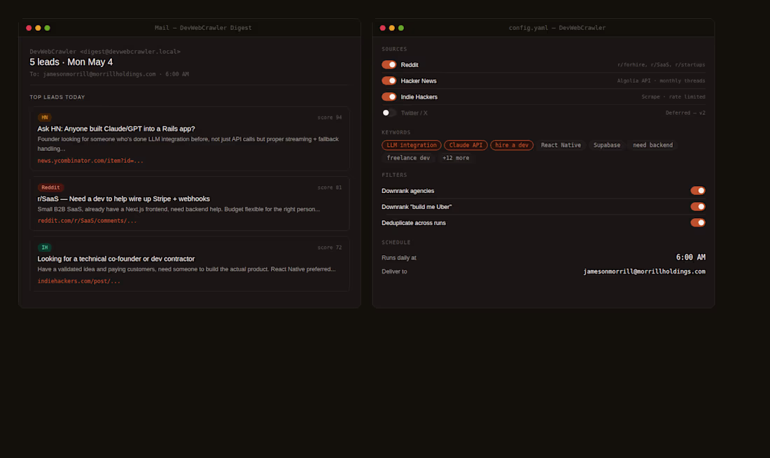 Cover image for DevWebCrawler — daily lead digest