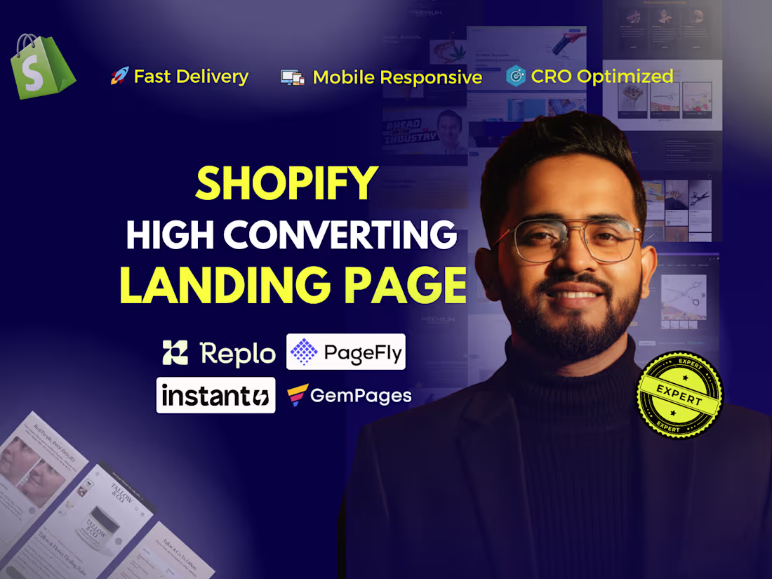 Cover image for I will design shopify landing pages in Replo, GemPages, PageFly