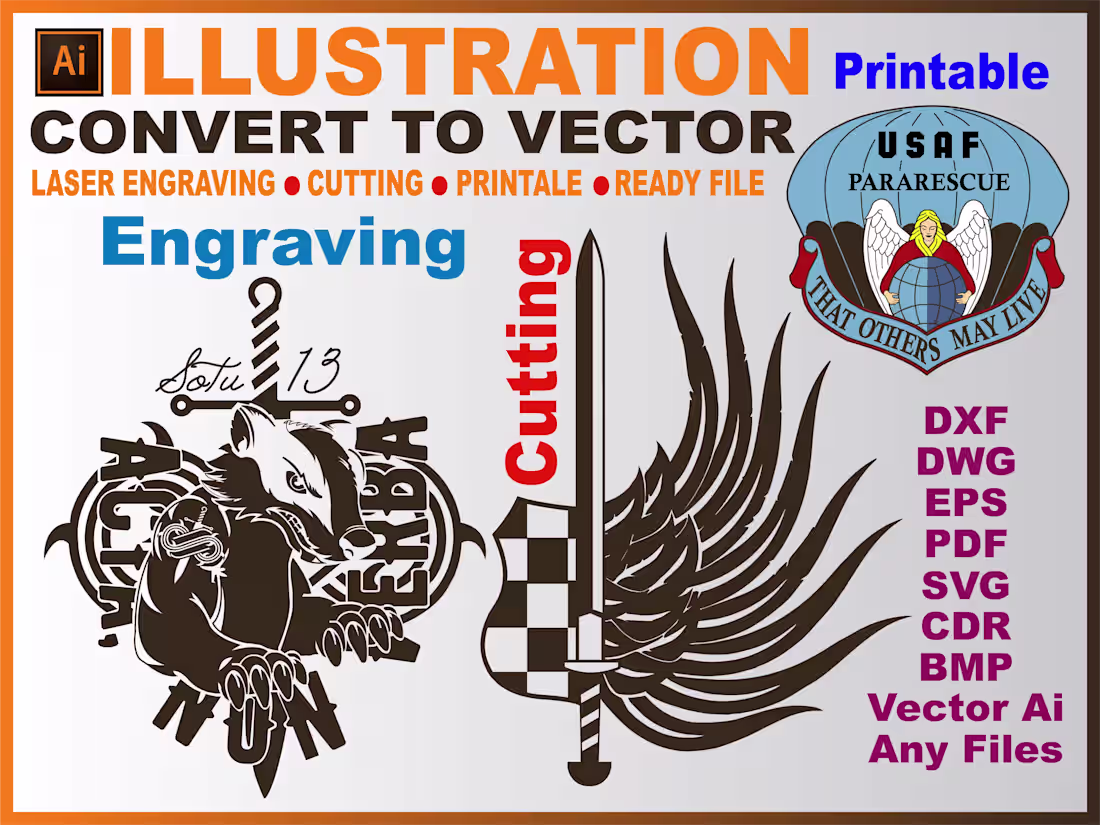 Cover image for Convert to DXF or any file format for laser engraving & cutting