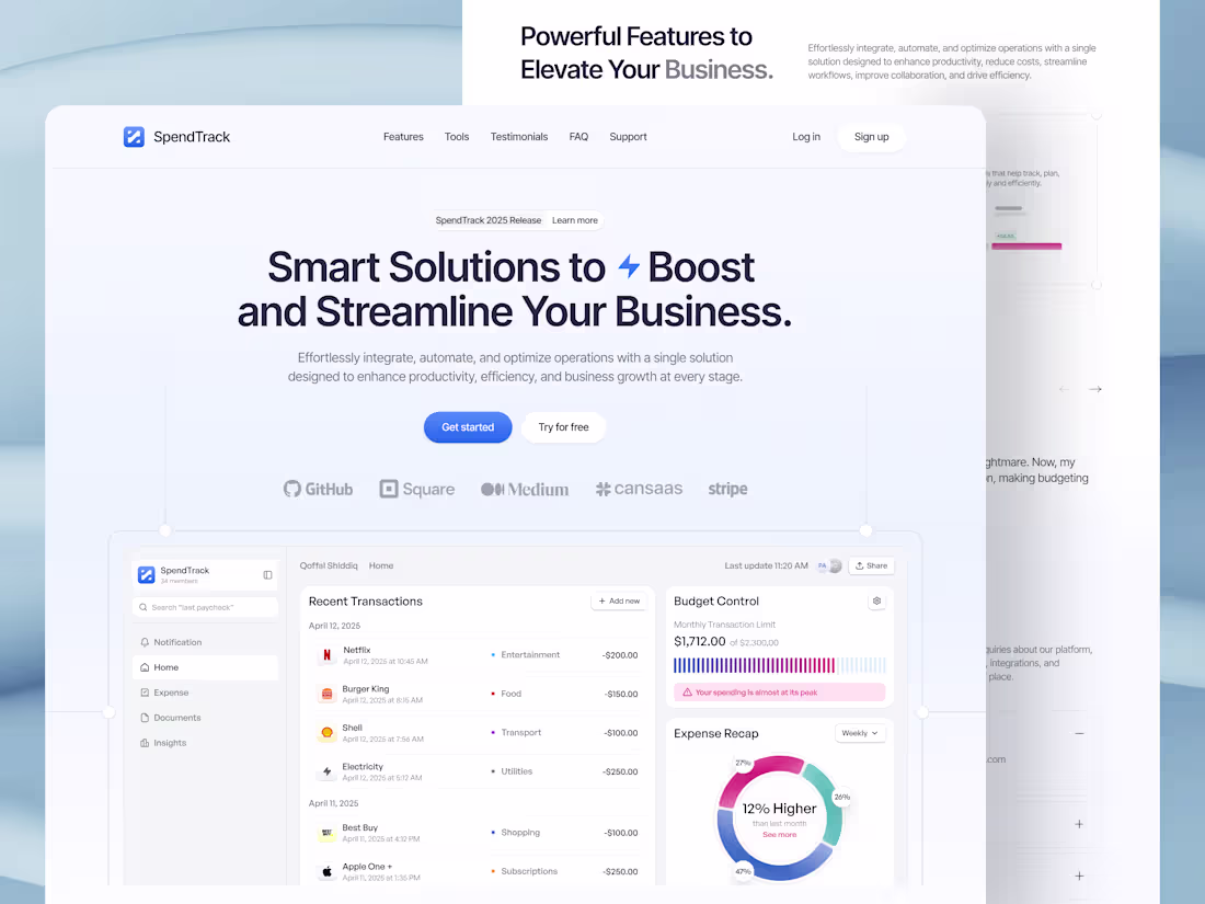 Cover image for SpendTrack - Finance Landing Page Design | Landing Page