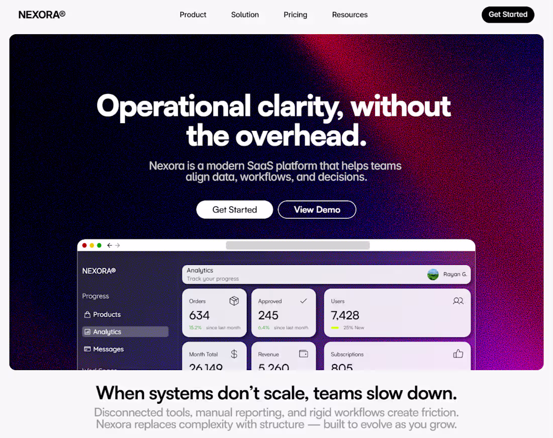 Cover image for I designed Nexora as a focused, intentional SaaS presence bu...