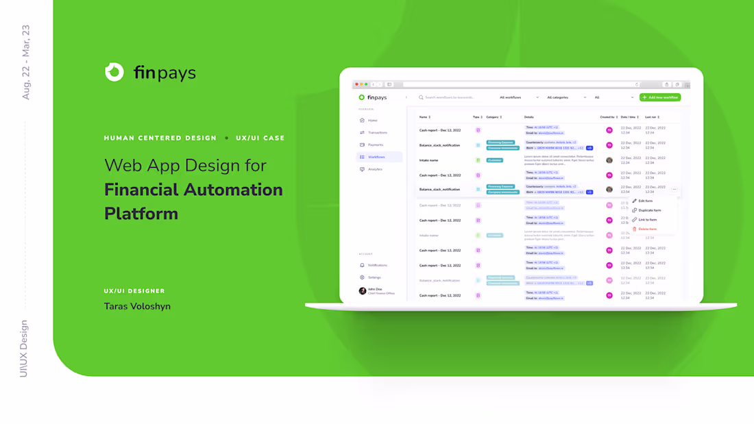 Cover image for Saas web app design for financial automation platform