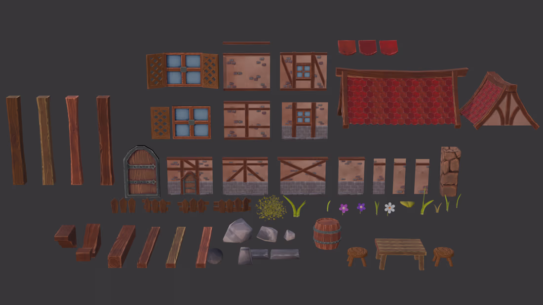 Cover image for My medieval modular house, modeled in Blender and textured (...