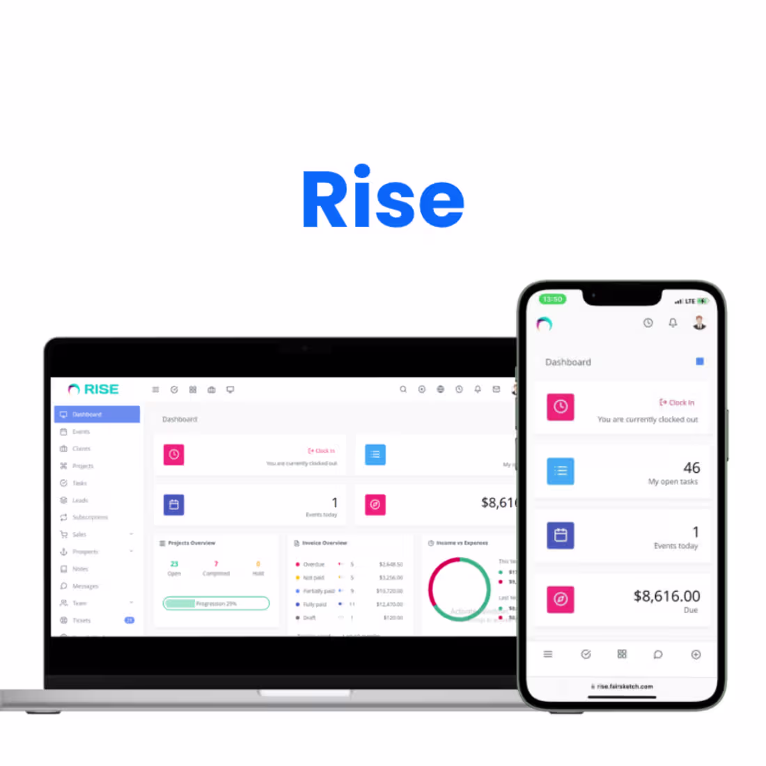 Cover image for RISE is a full-featured project management and CRM platform ...