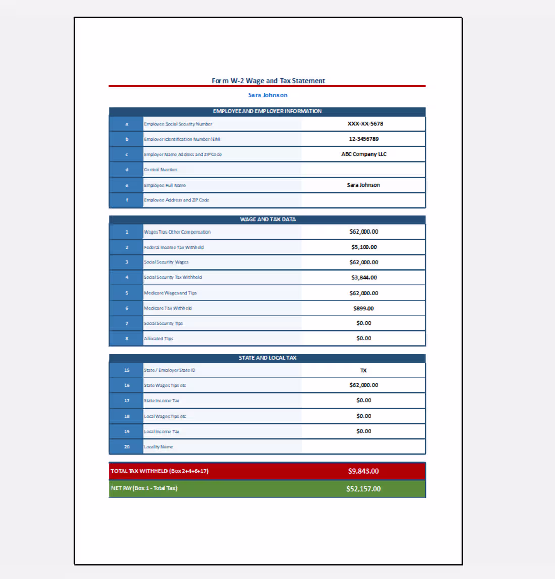 Cover image for W‑2 Wage & Tax Statement