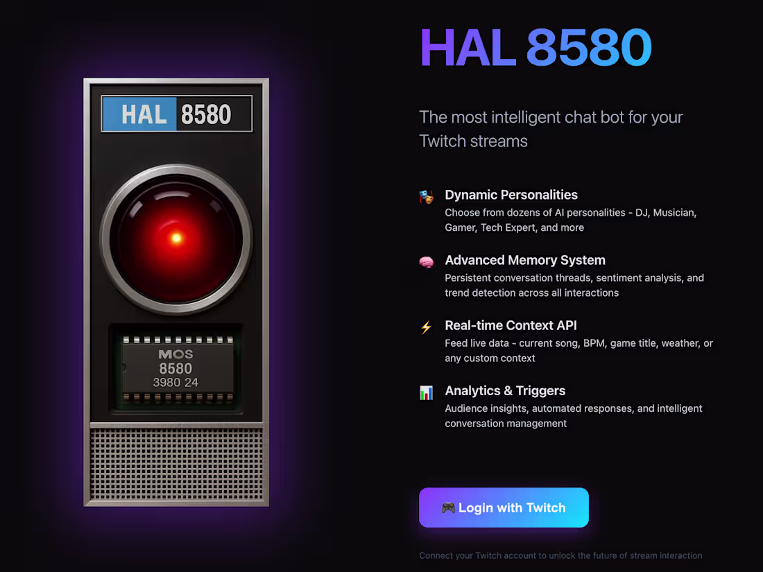 Cover image for HAL 8580 - AI-Powered Twitch Companion