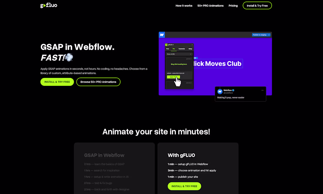 Cover image for gFLUO - Webflow Animation App Development