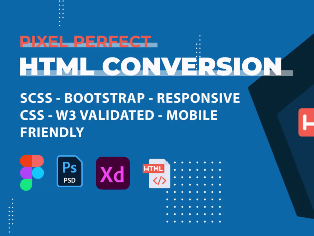 Cover image for Convert Figma , Xd , Psd to HTML Reponsive with Bootstrap