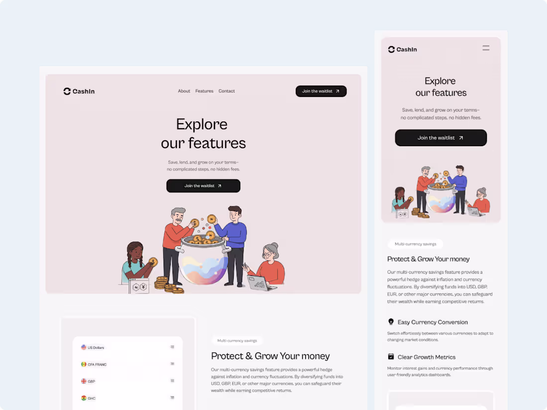Cover image for Cashin website: Framer responsive web design 