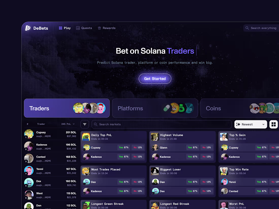 Cover image for Debets UI: A prediction market platform for Solana trading.