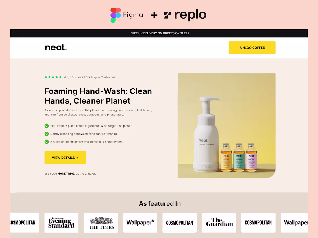 Cover image for Neat. - hand wash landing page Build in Replo