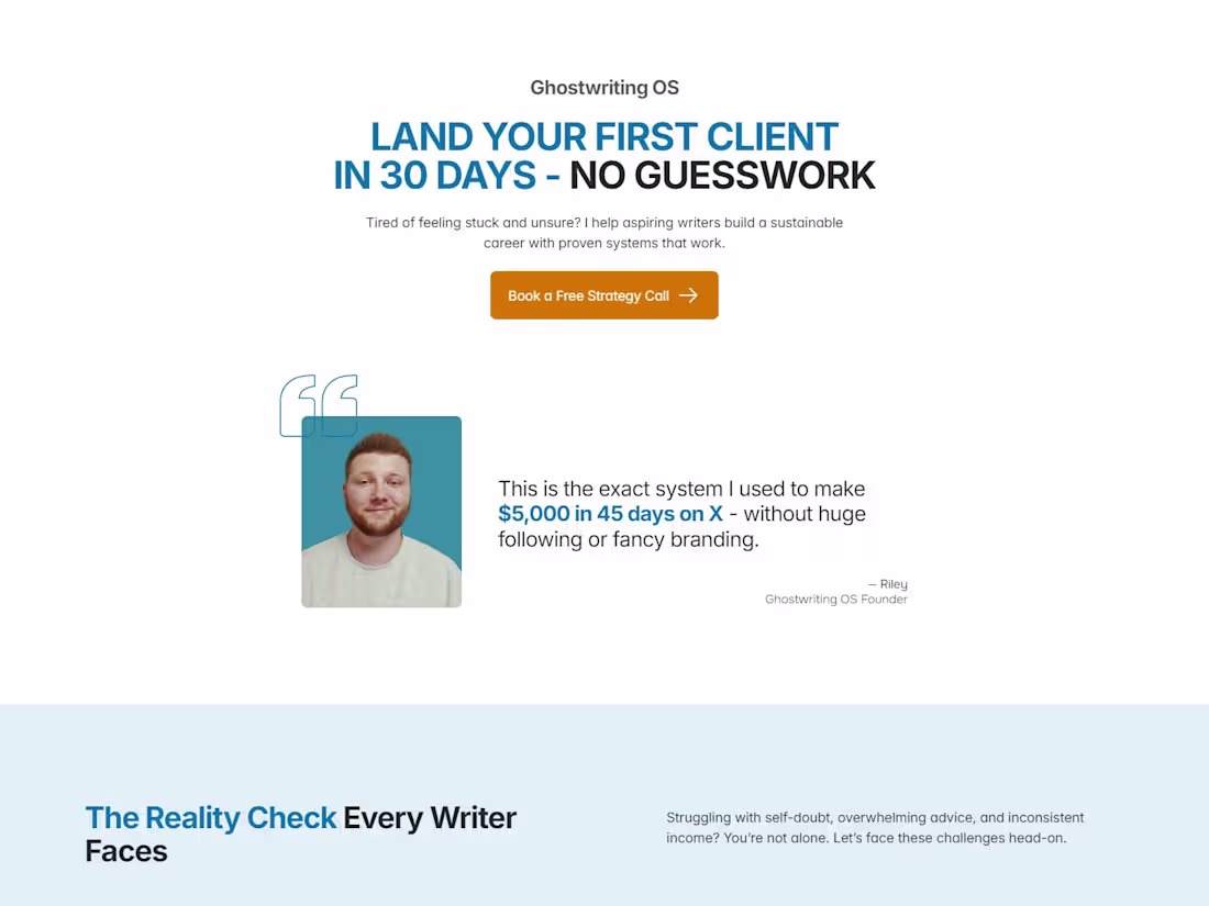 Cover image for Conversion-Focused Landing Page for Ghostwriting OS